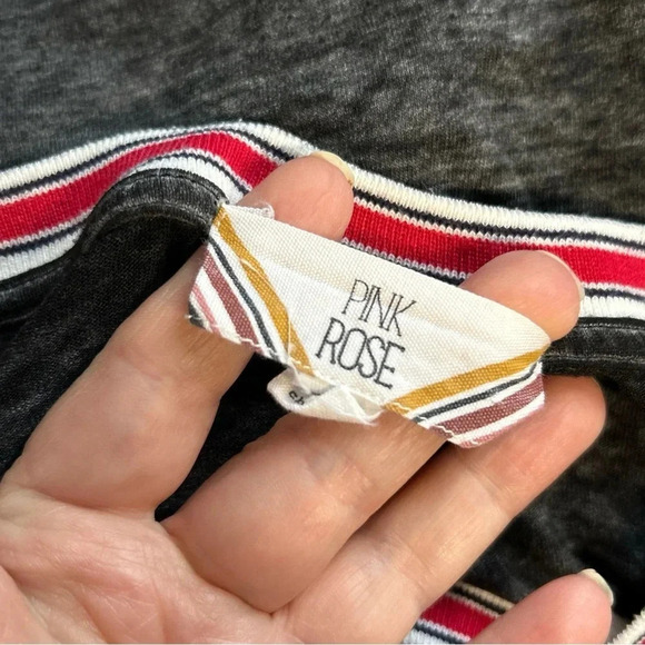 Pink Rose Women’s Large Burnout Ringer T‎ Shirt Grunge Bella Elena Boho Piling - Picture 7 of 10